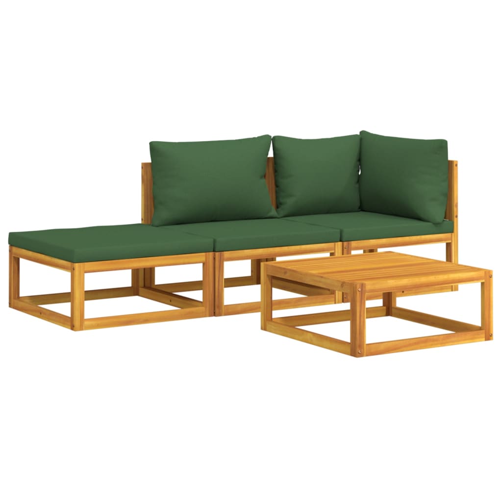 vidaXL 4-tlg. Garten-Lounge-Set mit Grünen Kissen Massivholz