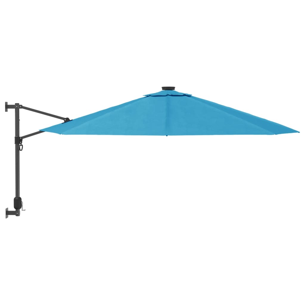 vidaXL Wand-Sonnenschirm mit LEDs Meerblau 290 cm