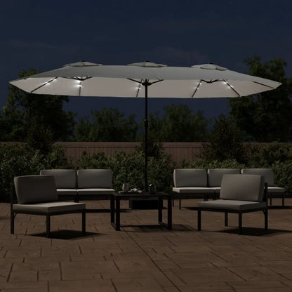 vidaXL Doppel-Sonnenschirm mit LED-Leuchten Sandweiß 449x265 cm
