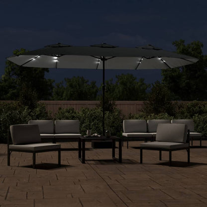 vidaXL Doppel-Sonnenschirm mit LED-Leuchten Anthrazit 449x265 cm