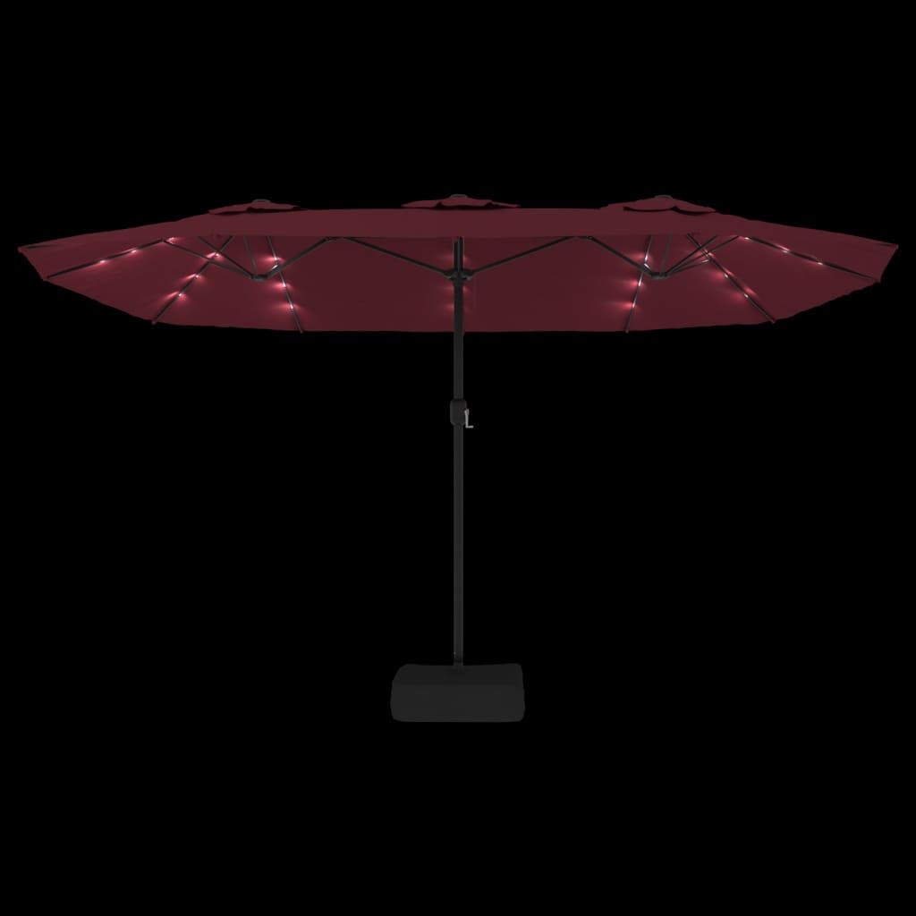 vidaXL Doppel-Sonnenschirm mit LED-Leuchten Bordeauxrot 449x265 cm
