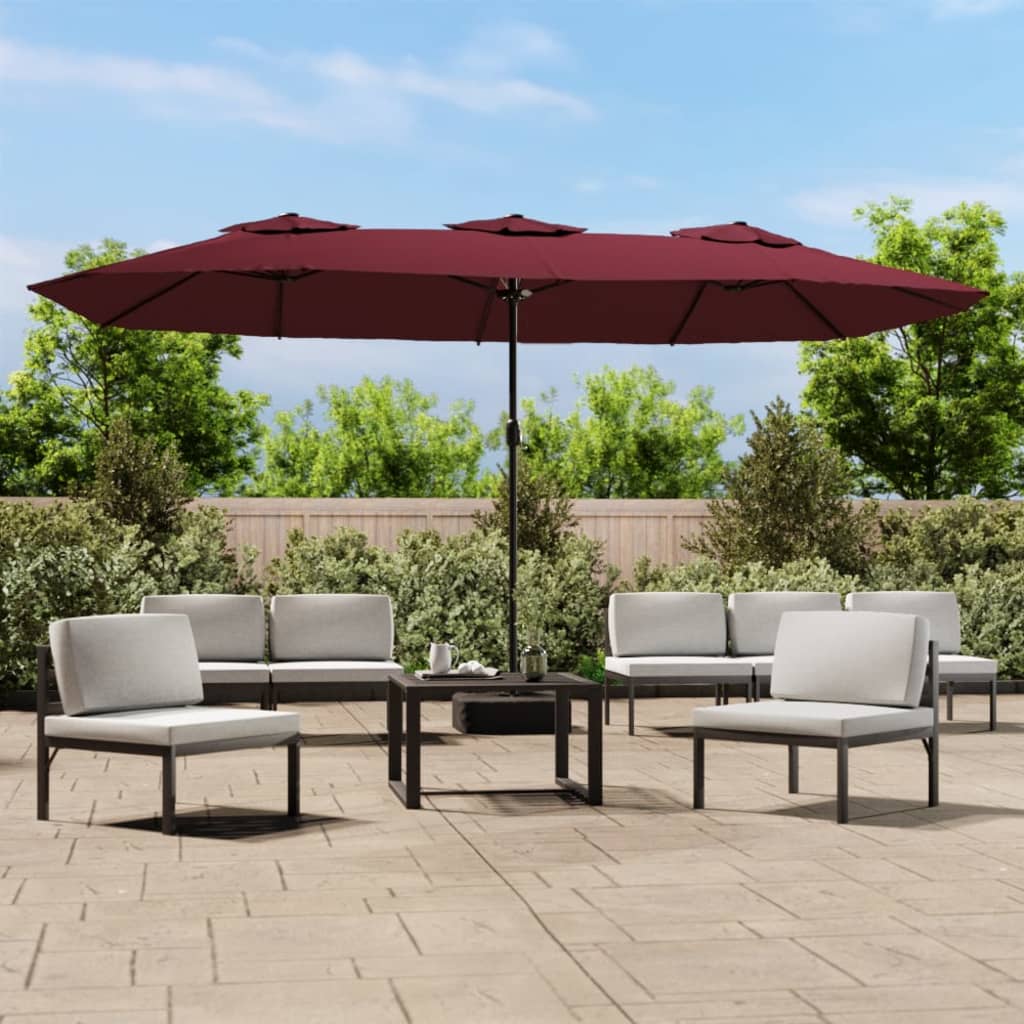 vidaXL Doppel-Sonnenschirm mit LED-Leuchten Bordeauxrot 449x265 cm