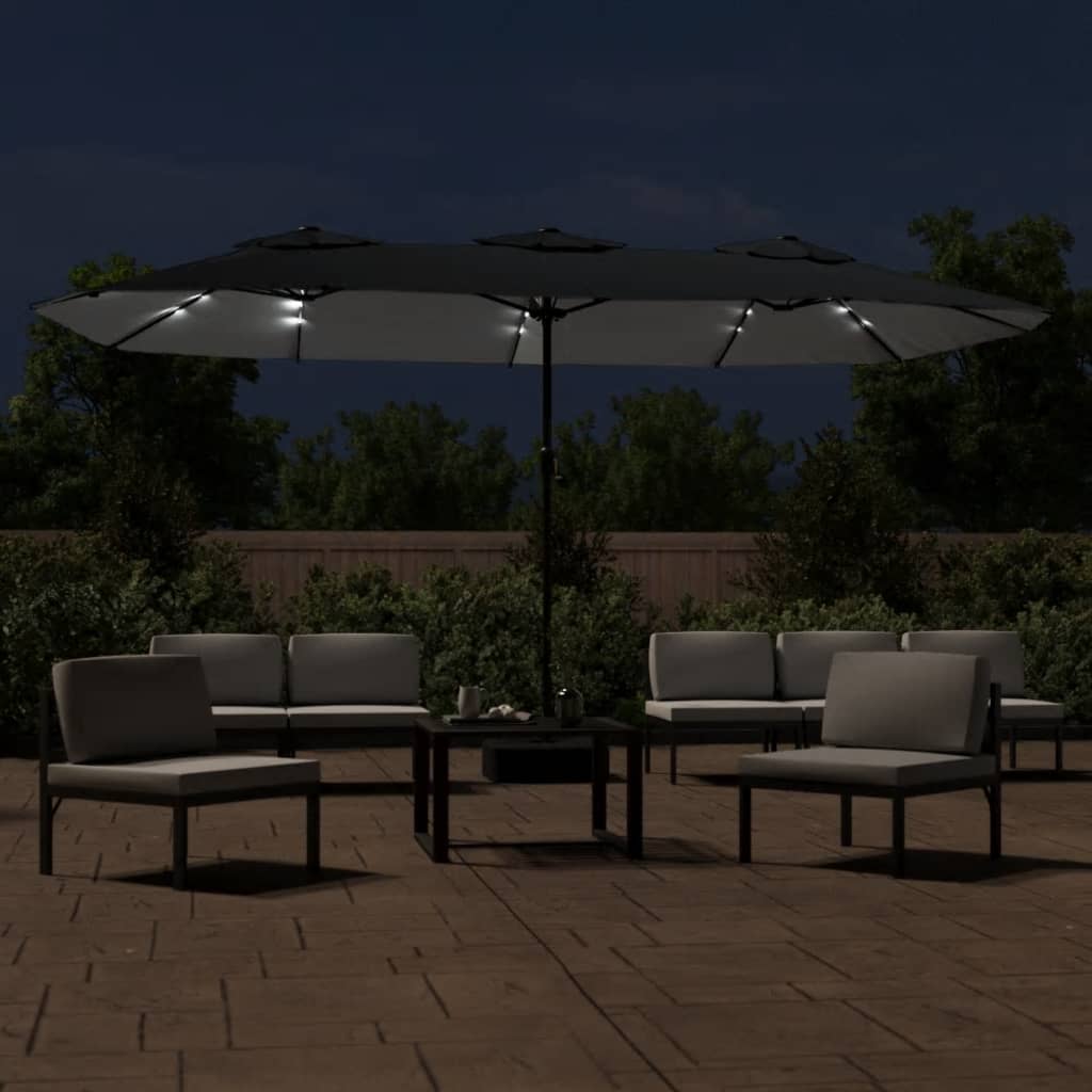 vidaXL Doppel-Sonnenschirm mit LED-Leuchten Schwarz 449x265 cm