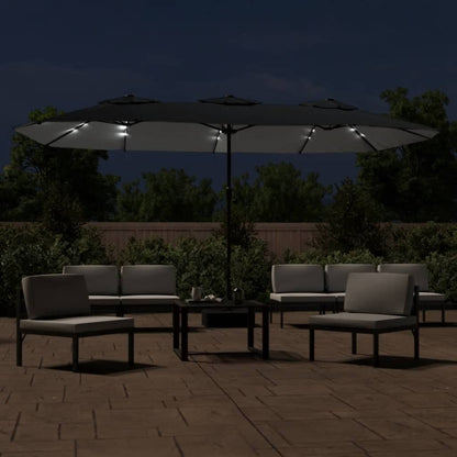 vidaXL Doppel-Sonnenschirm mit LED-Leuchten Schwarz 449x265 cm