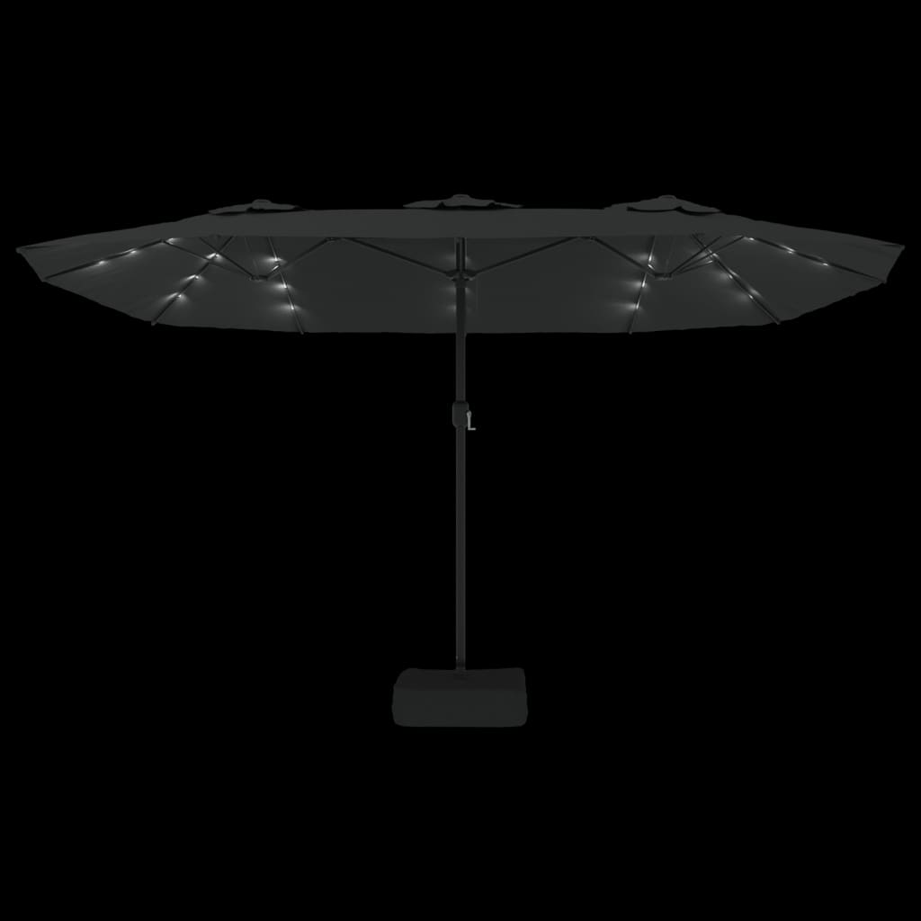 vidaXL Doppel-Sonnenschirm mit LED-Leuchten Schwarz 449x265 cm