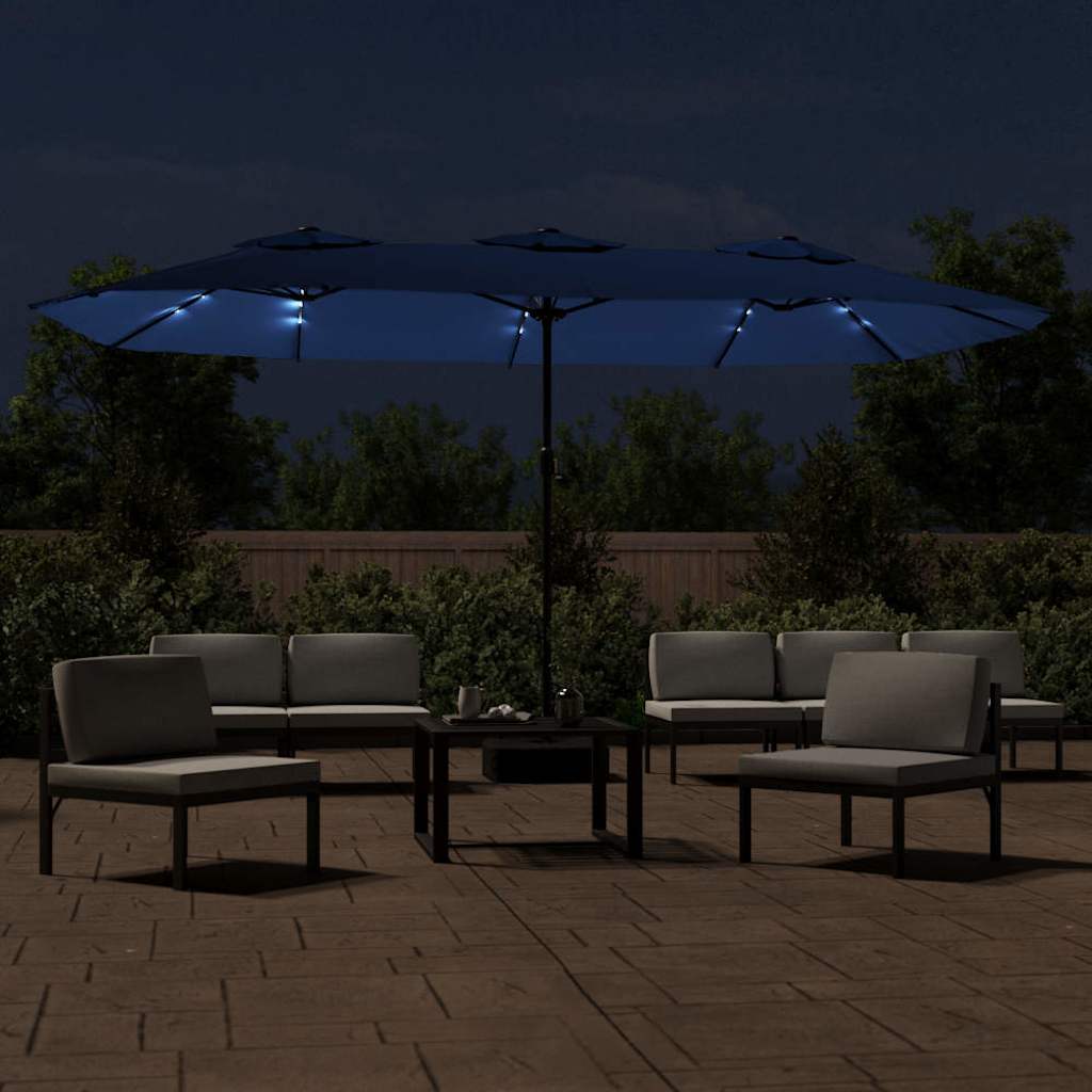 vidaXL Doppel-Sonnenschirm mit LED-Leuchten Azurblau 449x265 cm