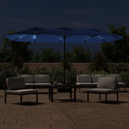 vidaXL Doppel-Sonnenschirm mit LED-Leuchten Azurblau 449x265 cm
