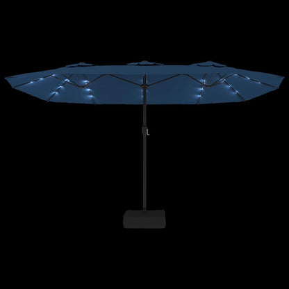 vidaXL Doppel-Sonnenschirm mit LED-Leuchten Azurblau 449x265 cm