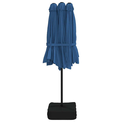 vidaXL Doppel-Sonnenschirm mit LED-Leuchten Azurblau 449x265 cm