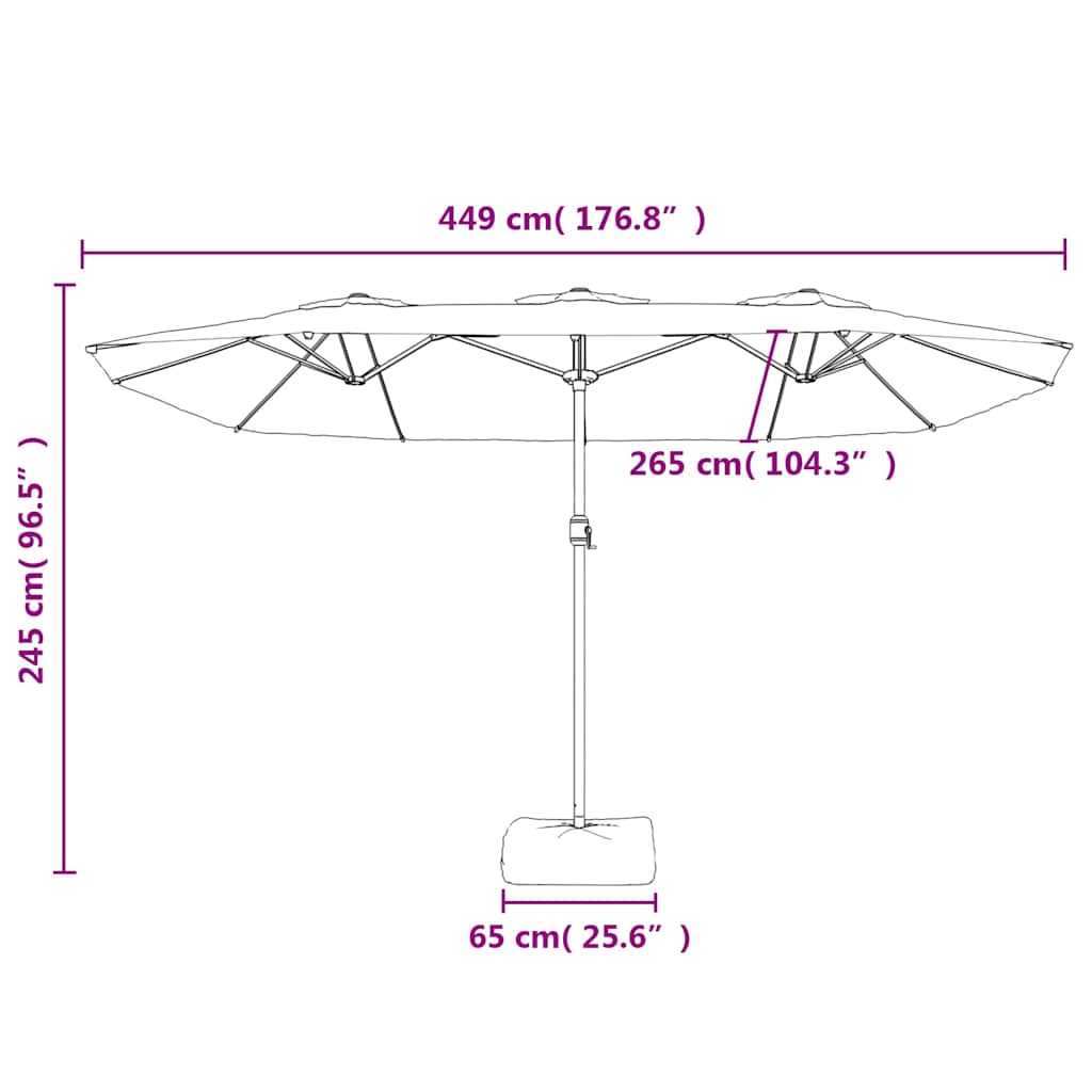 vidaXL Doppel-Sonnenschirm mit LED-Leuchten Azurblau 449x265 cm