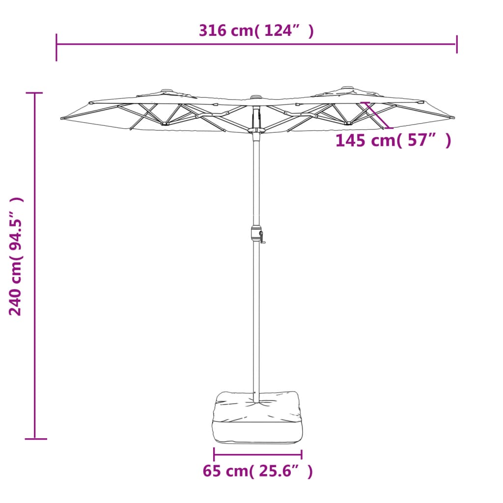vidaXL Doppel-Sonnenschirm Anthrazit 316x145 cm