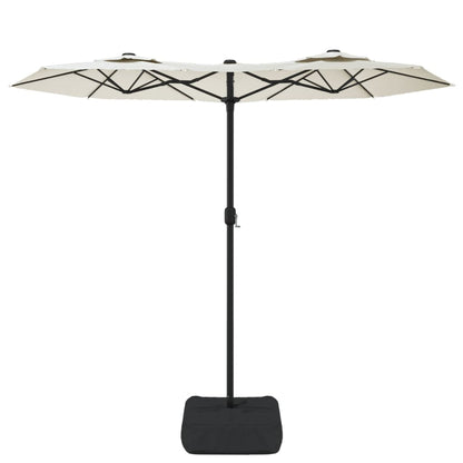 vidaXL Doppel-Sonnenschirm mit LED-Leuchten Sandweiß 316x145 cm