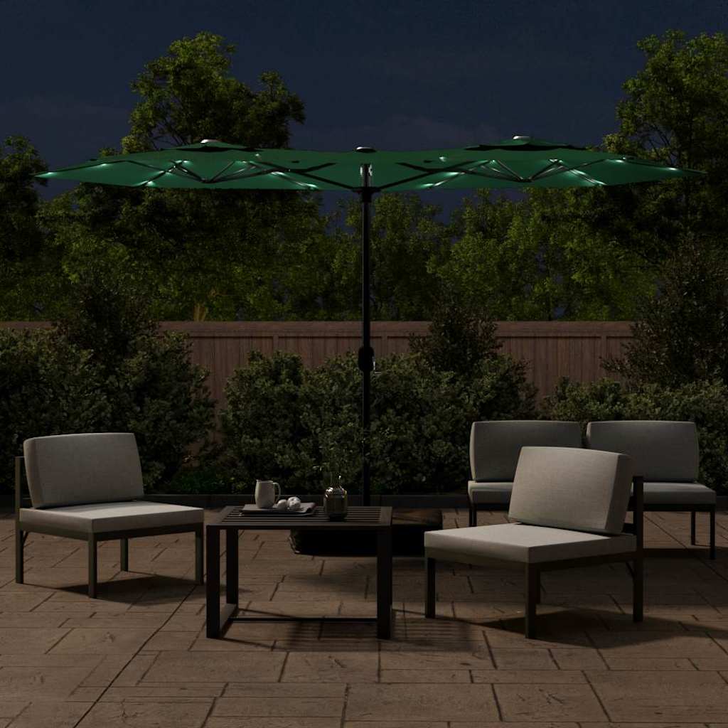 vidaXL Doppel-Sonnenschirm mit LED-Leuchten Grün 316x145 cm