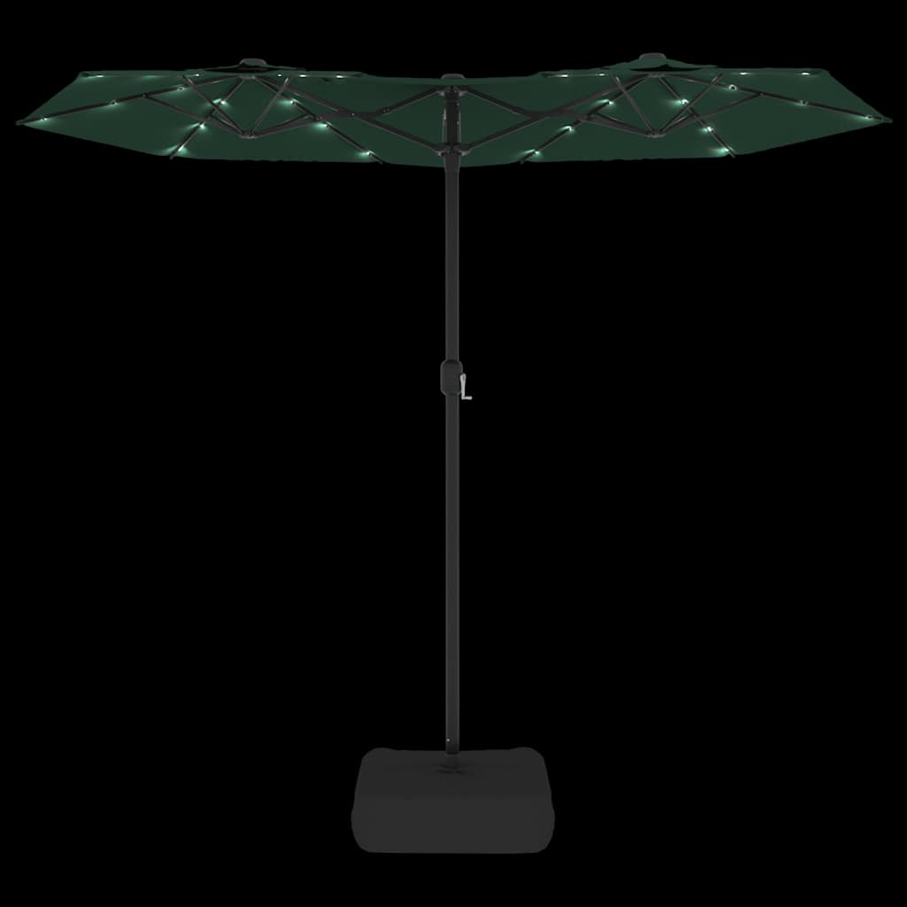 vidaXL Doppel-Sonnenschirm mit LED-Leuchten Grün 316x145 cm