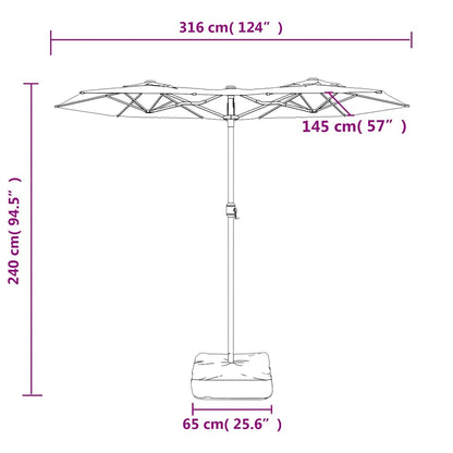 vidaXL Doppel-Sonnenschirm mit LED-Leuchten Grün 316x145 cm