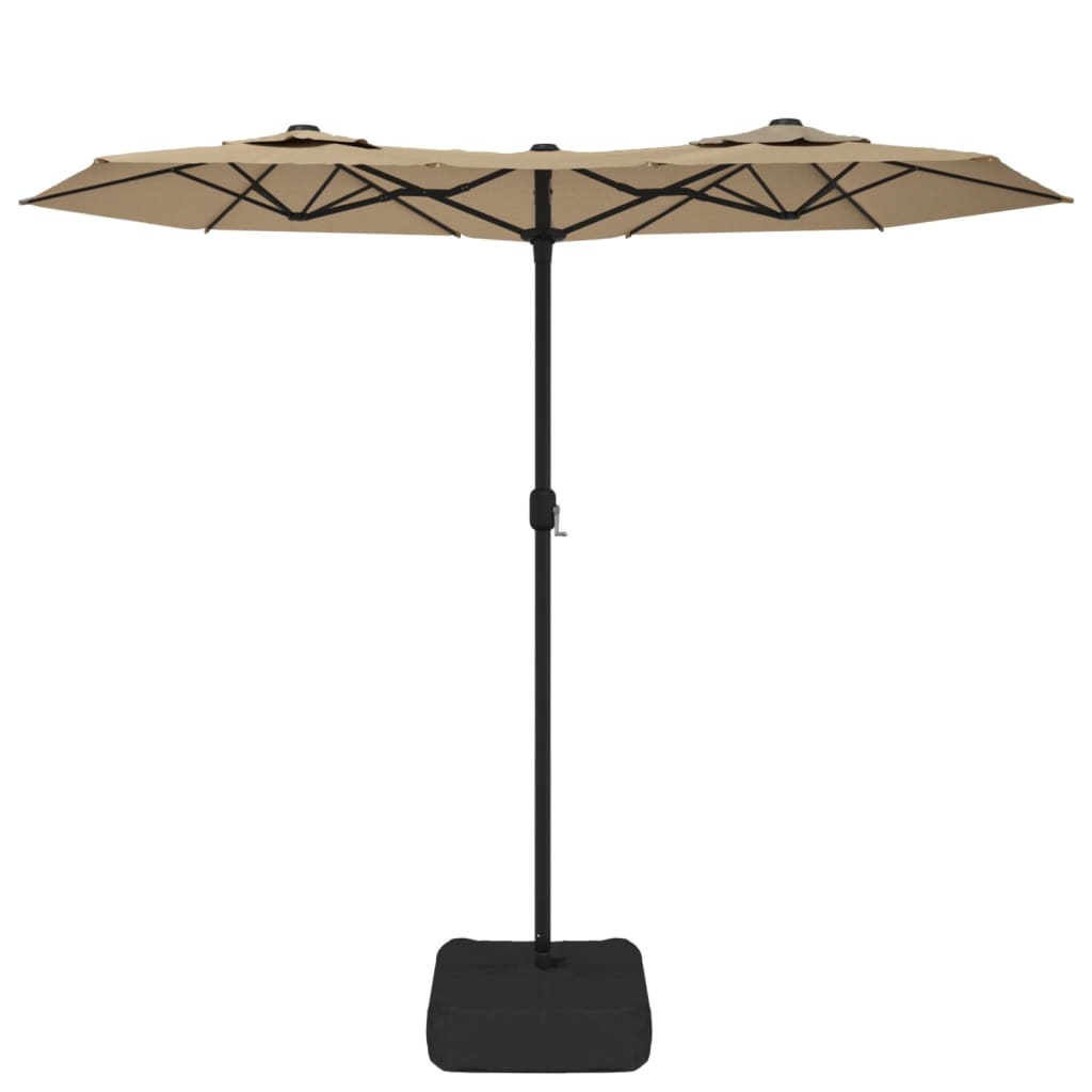 vidaXL Doppel-Sonnenschirm mit LED-Leuchten Taupe 316x145 cm