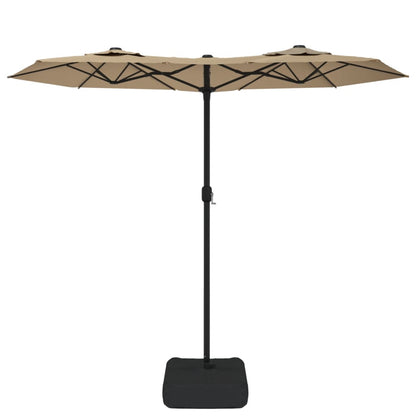 vidaXL Doppel-Sonnenschirm mit LED-Leuchten Taupe 316x145 cm