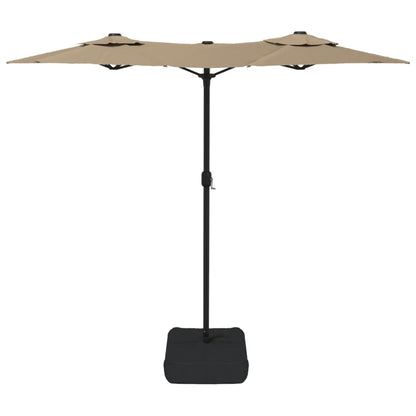 vidaXL Doppel-Sonnenschirm mit LED-Leuchten Taupe 316x145 cm
