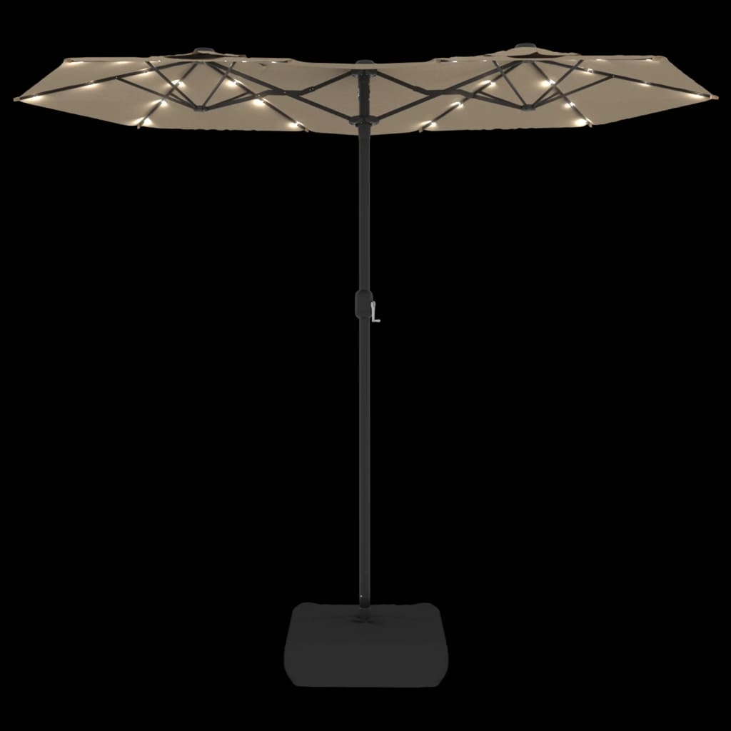 vidaXL Doppel-Sonnenschirm mit LED-Leuchten Taupe 316x145 cm