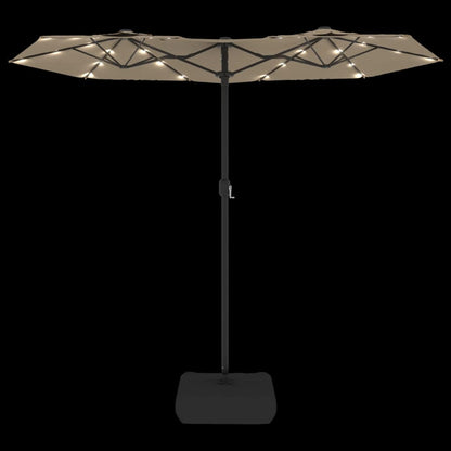 vidaXL Doppel-Sonnenschirm mit LED-Leuchten Taupe 316x145 cm