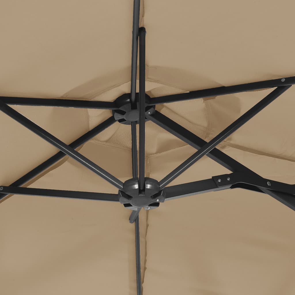 vidaXL Doppel-Sonnenschirm mit LED-Leuchten Taupe 316x145 cm