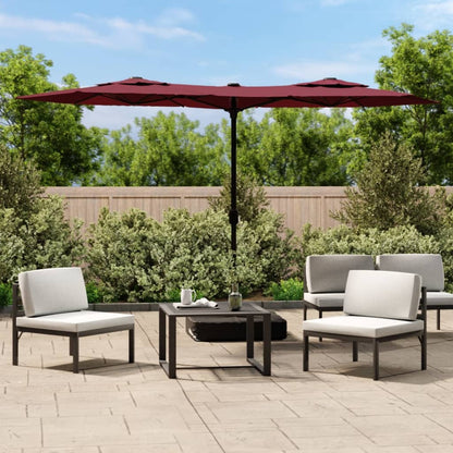 vidaXL Doppel-Sonnenschirm mit LED-Leuchten Bordeauxrot 316x145 cm