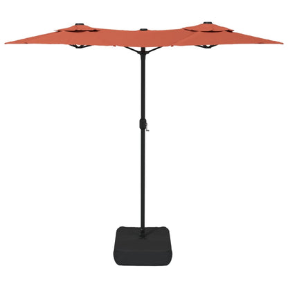 vidaXL Doppel-Sonnenschirm mit LED-Leuchten Terrakottarot 316x145 cm