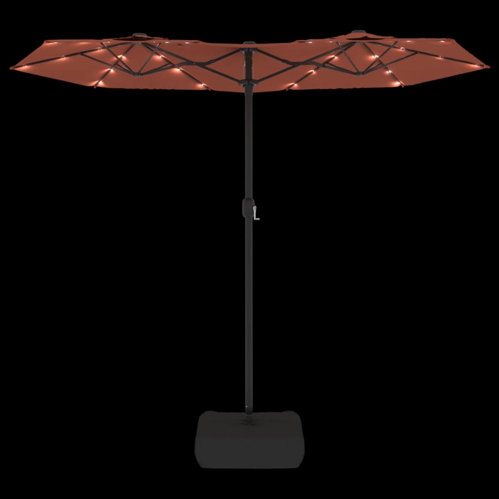 vidaXL Doppel-Sonnenschirm mit LED-Leuchten Terrakottarot 316x145 cm