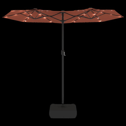 vidaXL Doppel-Sonnenschirm mit LED-Leuchten Terrakottarot 316x145 cm