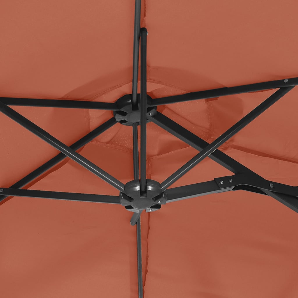vidaXL Doppel-Sonnenschirm mit LED-Leuchten Terrakottarot 316x145 cm
