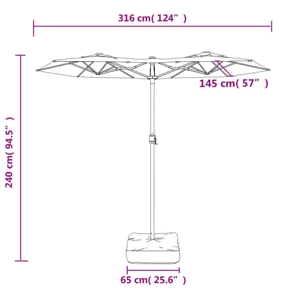vidaXL Doppel-Sonnenschirm mit LED-Leuchten Terrakottarot 316x145 cm