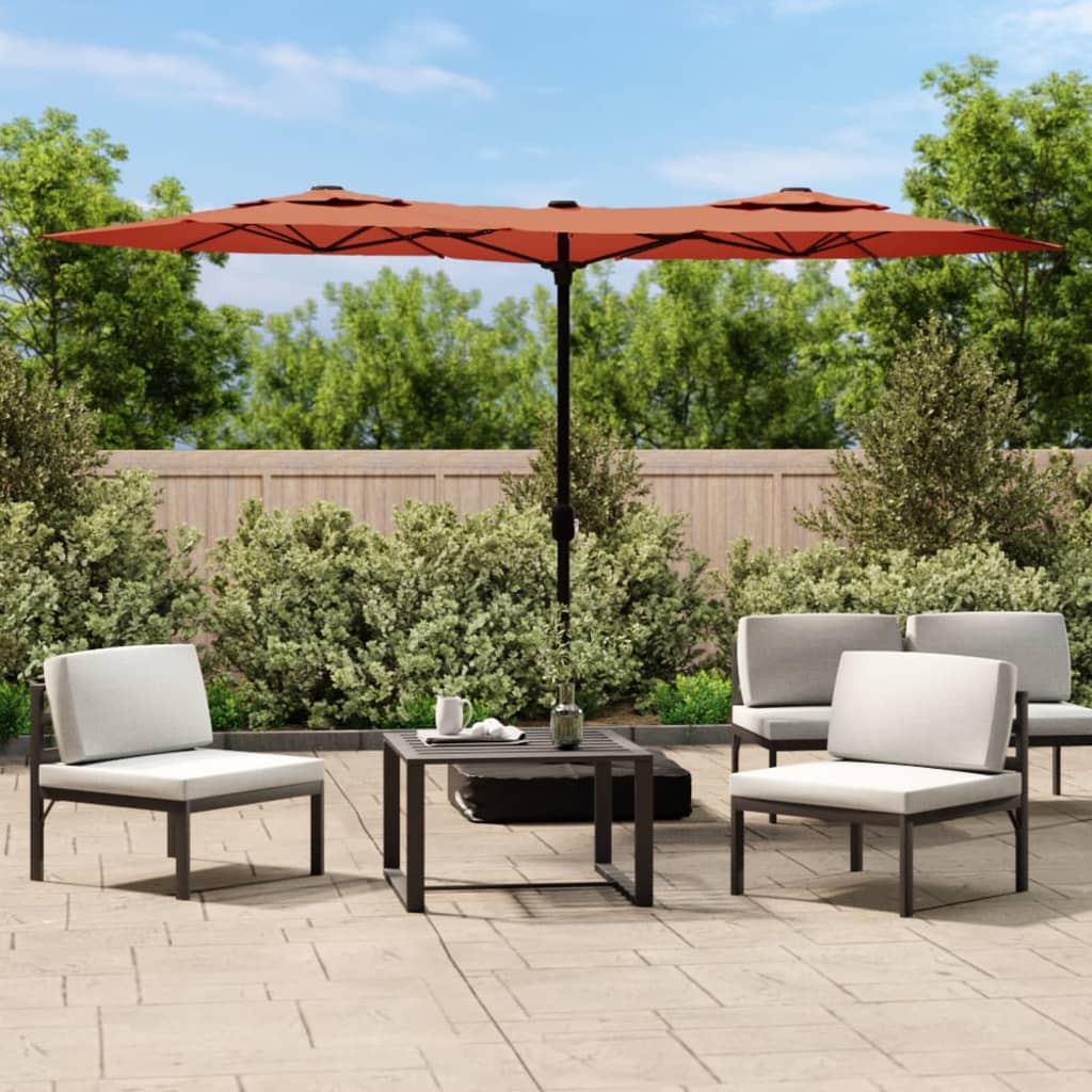 vidaXL Doppel-Sonnenschirm mit LED-Leuchten Terrakottarot 316x145 cm