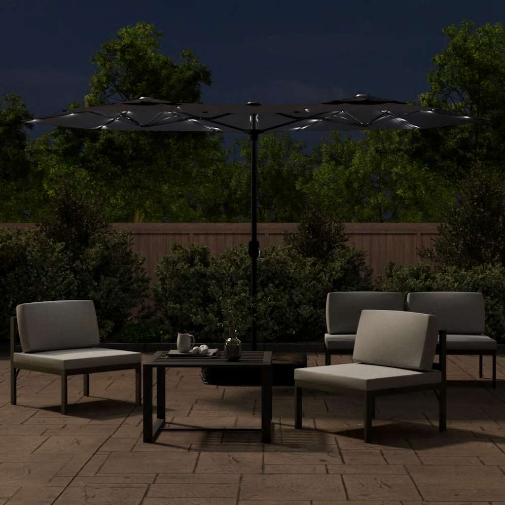 vidaXL Doppel-Sonnenschirm mit LED-Leuchten Schwarz 316x145 cm