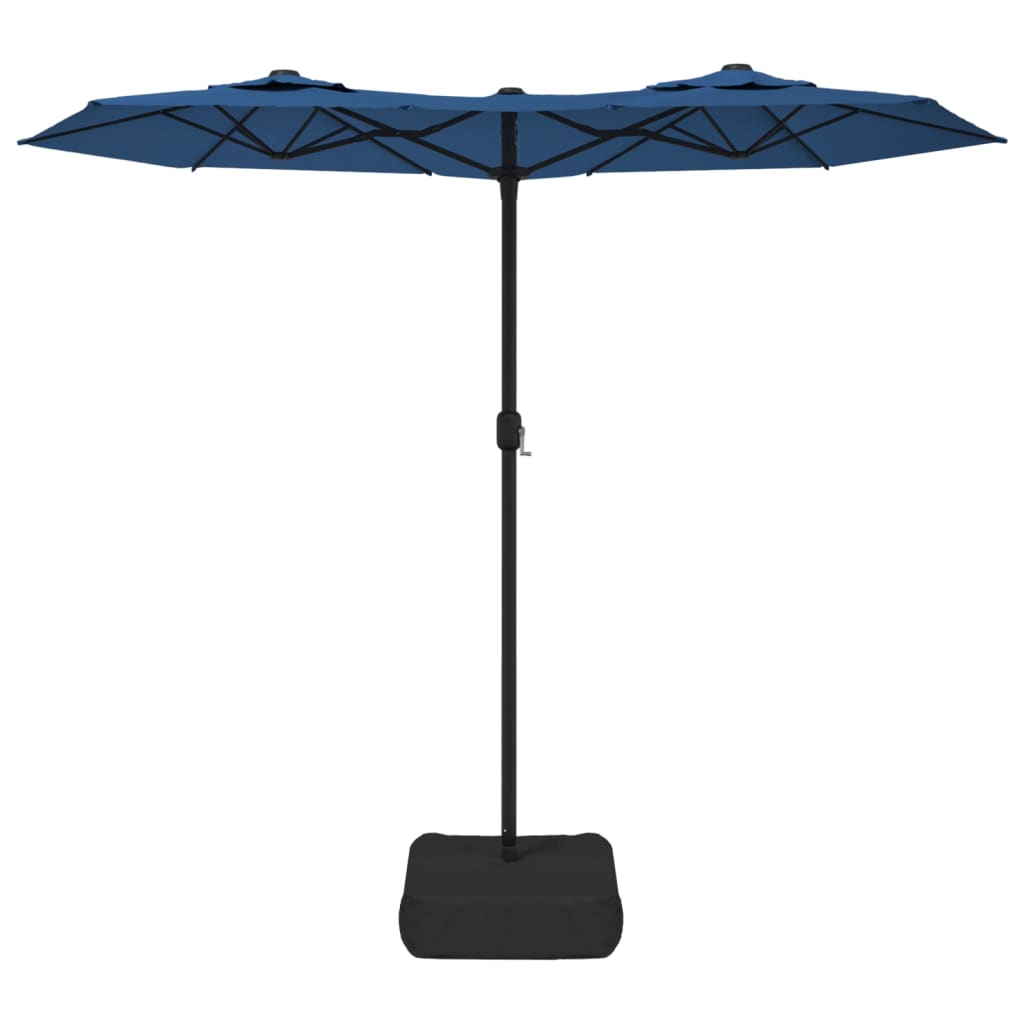 vidaXL Doppel-Sonnenschirm mit LED-Leuchten Azurblau 316x145 cm