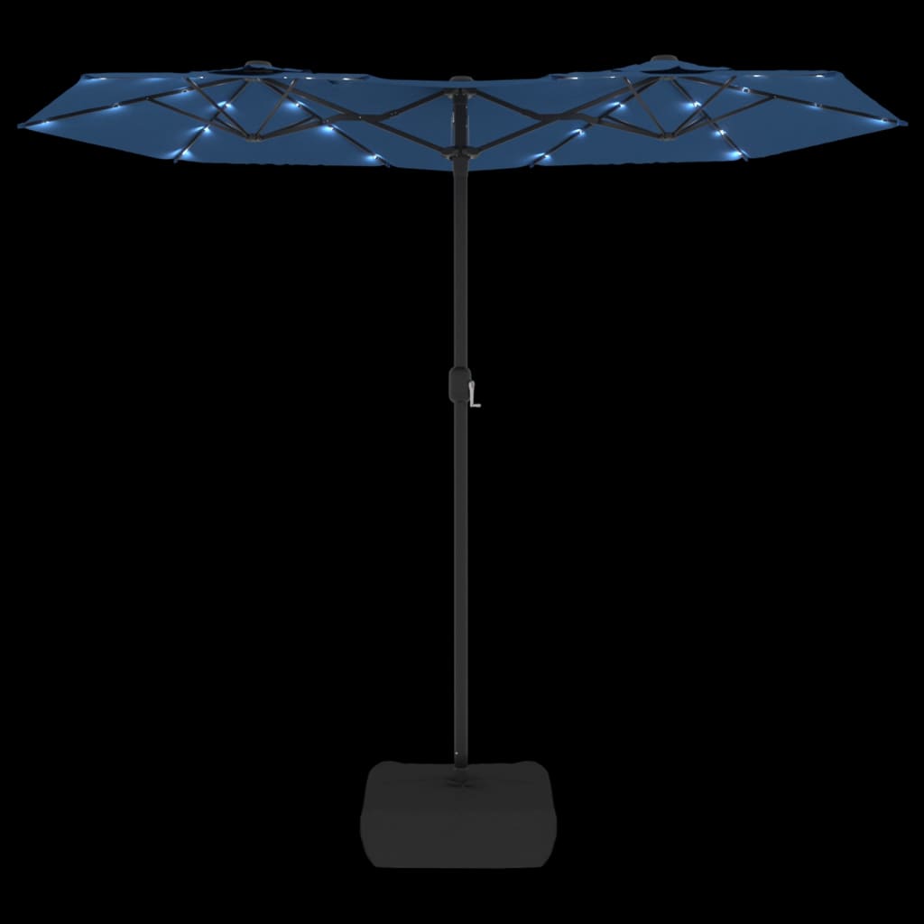 vidaXL Doppel-Sonnenschirm mit LED-Leuchten Azurblau 316x145 cm