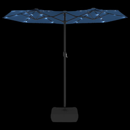 vidaXL Doppel-Sonnenschirm mit LED-Leuchten Azurblau 316x145 cm