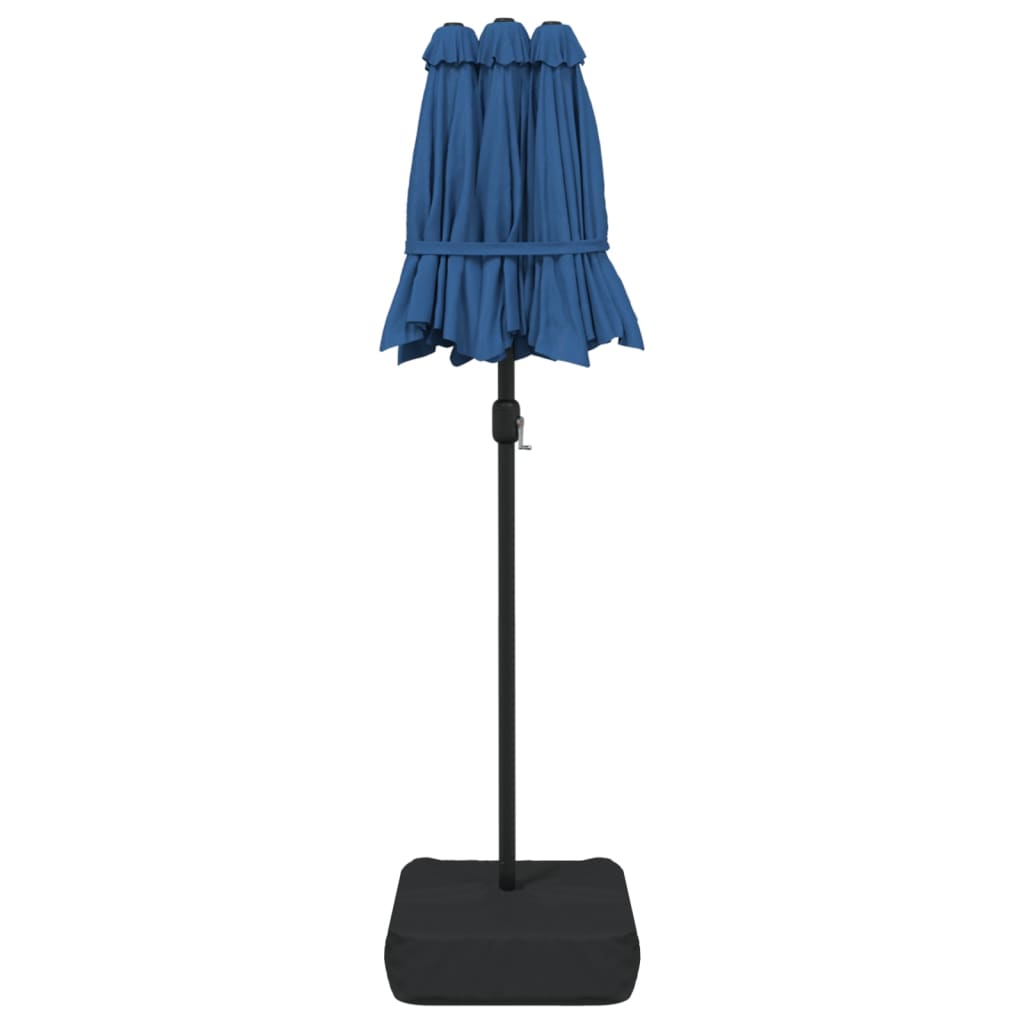 vidaXL Doppel-Sonnenschirm mit LED-Leuchten Azurblau 316x145 cm