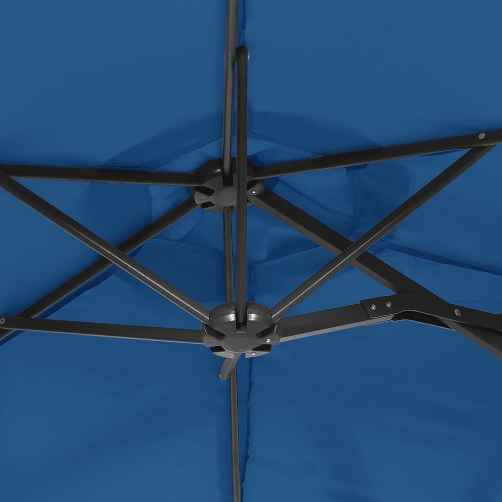 vidaXL Doppel-Sonnenschirm mit LED-Leuchten Azurblau 316x145 cm