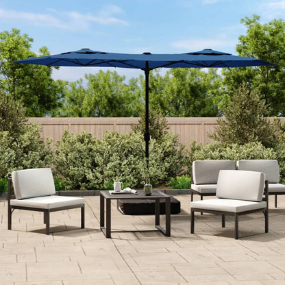 vidaXL Doppel-Sonnenschirm mit LED-Leuchten Azurblau 316x145 cm