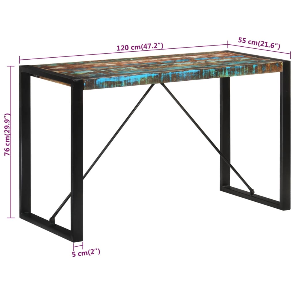 vidaXL Esstisch 120x55x76 cm Altholz Massiv