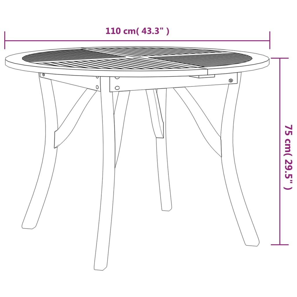 vidaXL Gartentisch Ø 110 cm Massivholz Akazie