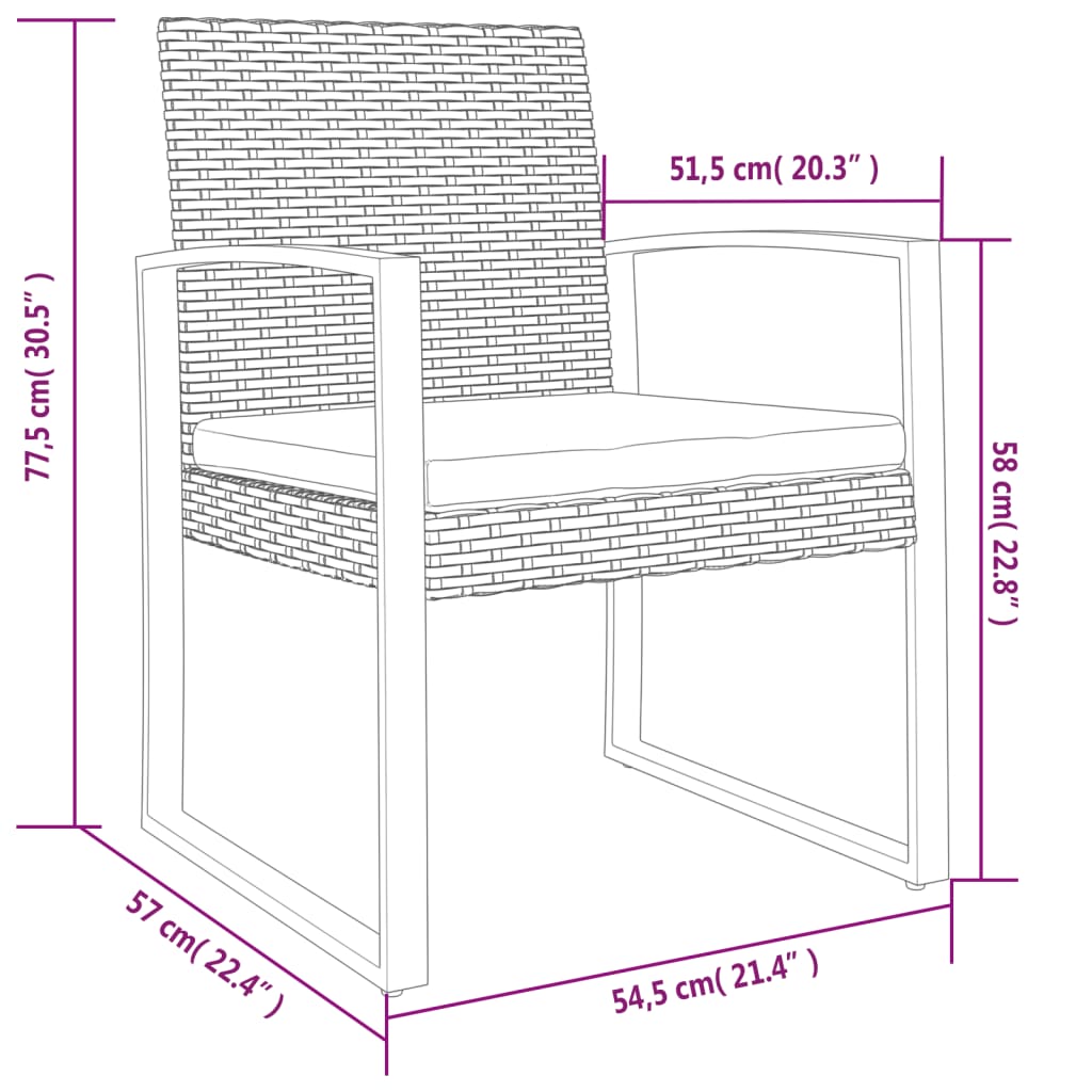vidaXL Garten-Esszimmerstühle 2 Stk. Braun PP-Rattan