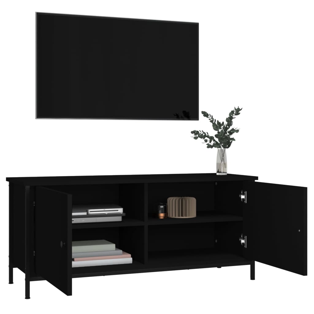 vidaXL Meuble TV avec portes Noir 102x35x45 cm Bois d'ingénierie