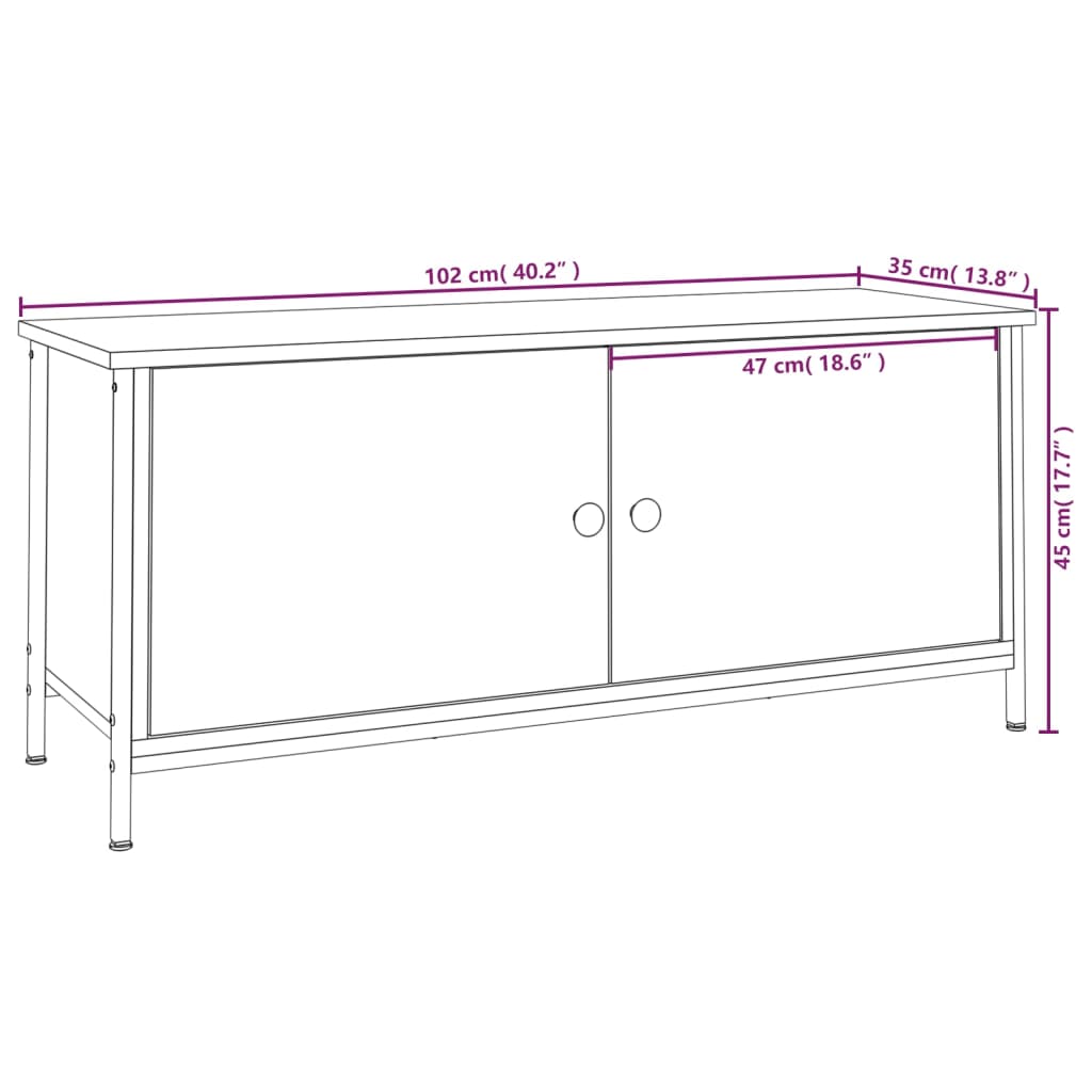 vidaXL Meuble TV avec portes Noir 102x35x45 cm Bois d'ingénierie