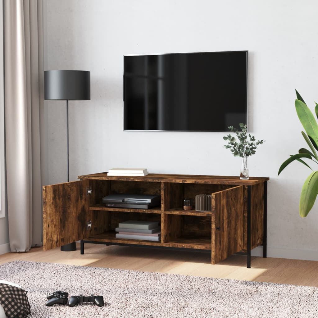 vidaXL Meuble TV avec portes chêne fumé 102x35x45 cm bois d'ingénierie