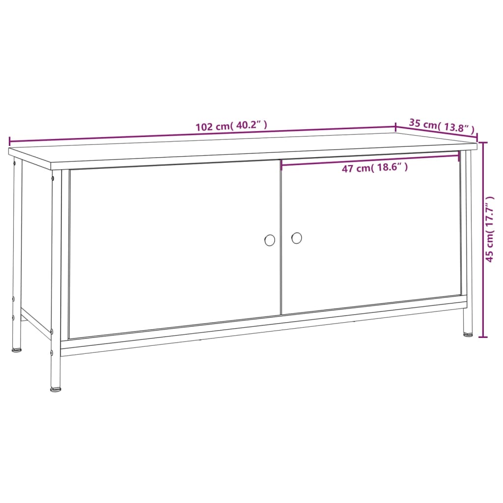 vidaXL Meuble TV avec portes chêne fumé 102x35x45 cm bois d'ingénierie