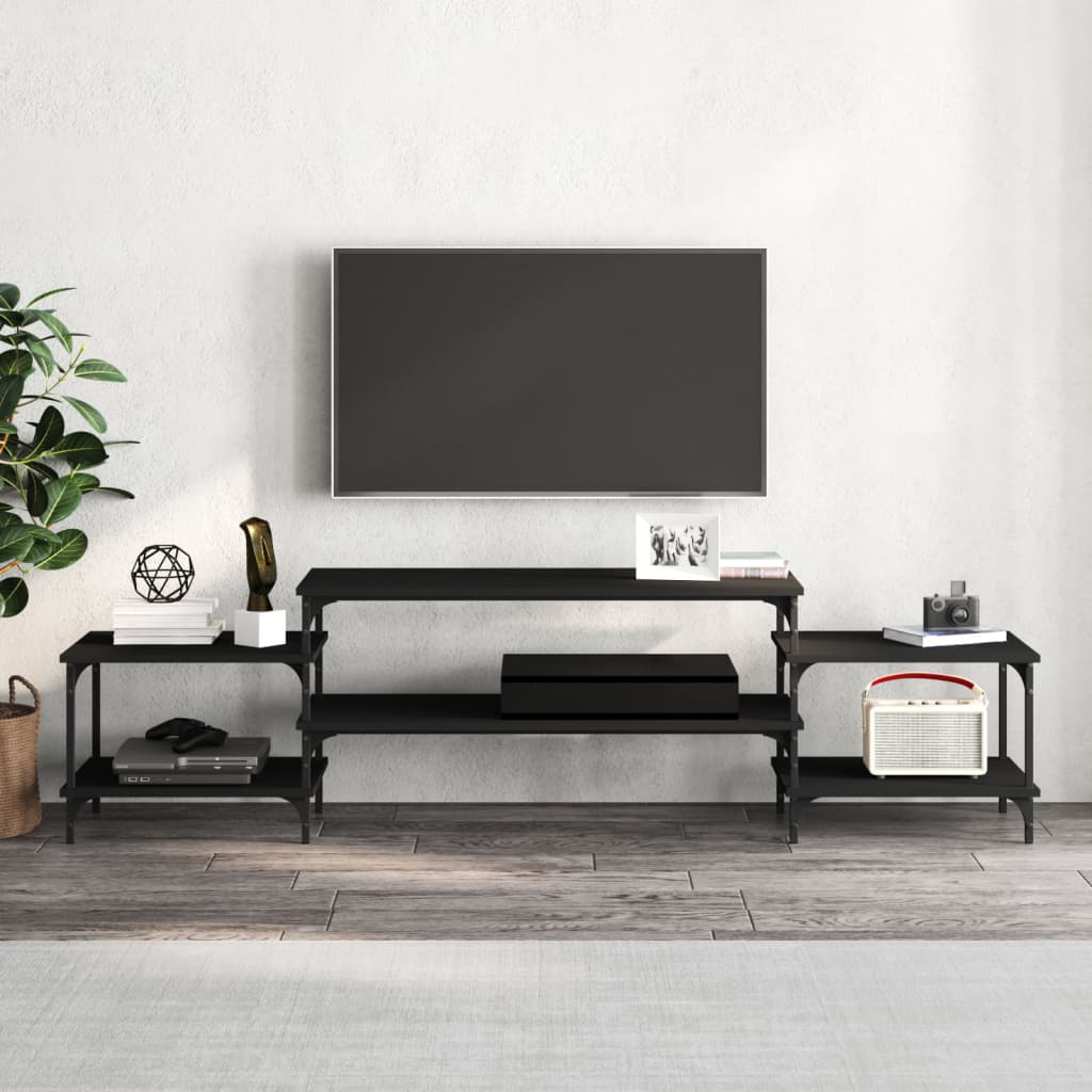 vidaXL Meuble TV Noir 197x35x52 cm Bois d'ingénierie