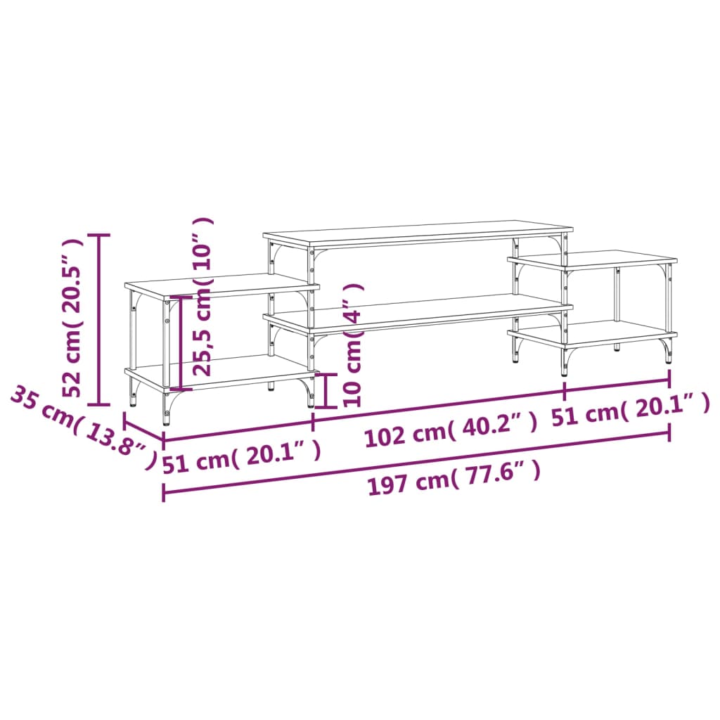 Meuble TV vidaXL chêne fumé 197x35x52 cm bois d'ingénierie