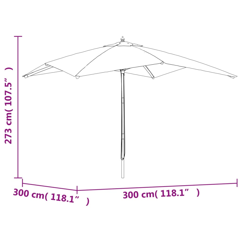 vidaXL Sonnenschirm mit Holzmast Schwarz 300x300x273 cm