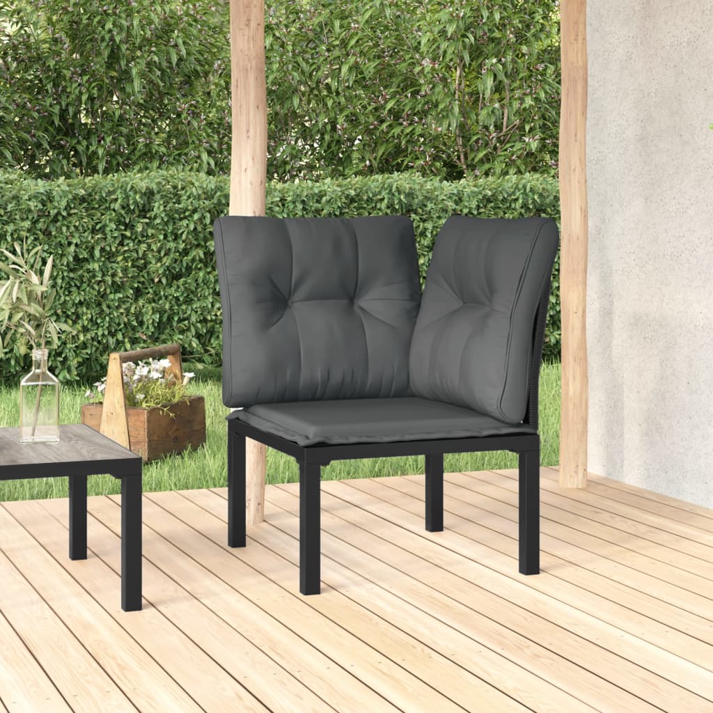 vidaXL Chaise d'angle de jardin avec coussins résine tressée noir et gris